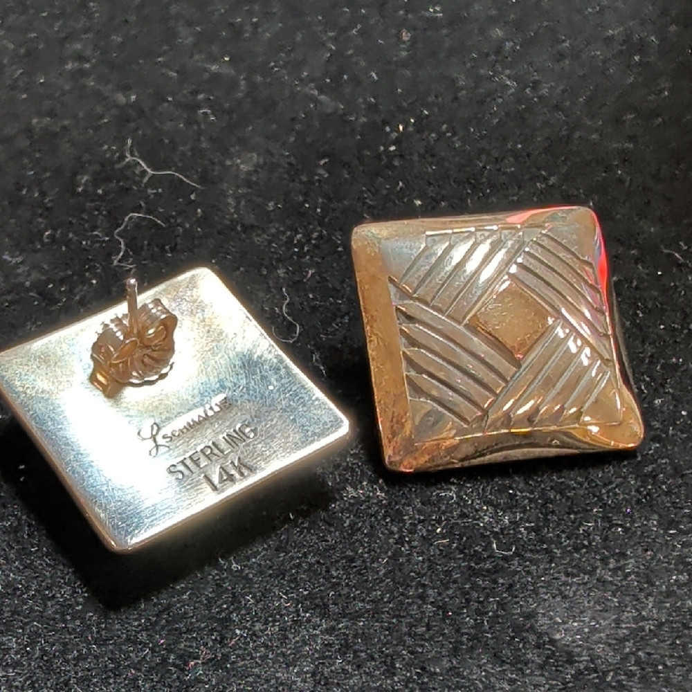 Schmallie Sterling Silver and 14k Gold Square Earrings